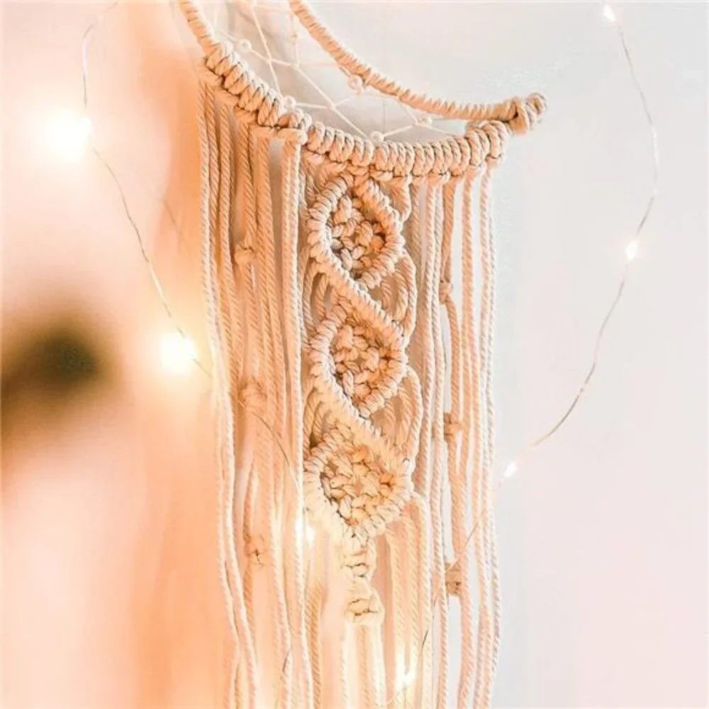 Boho Macrame Crescent Moon Star Dream Catcher